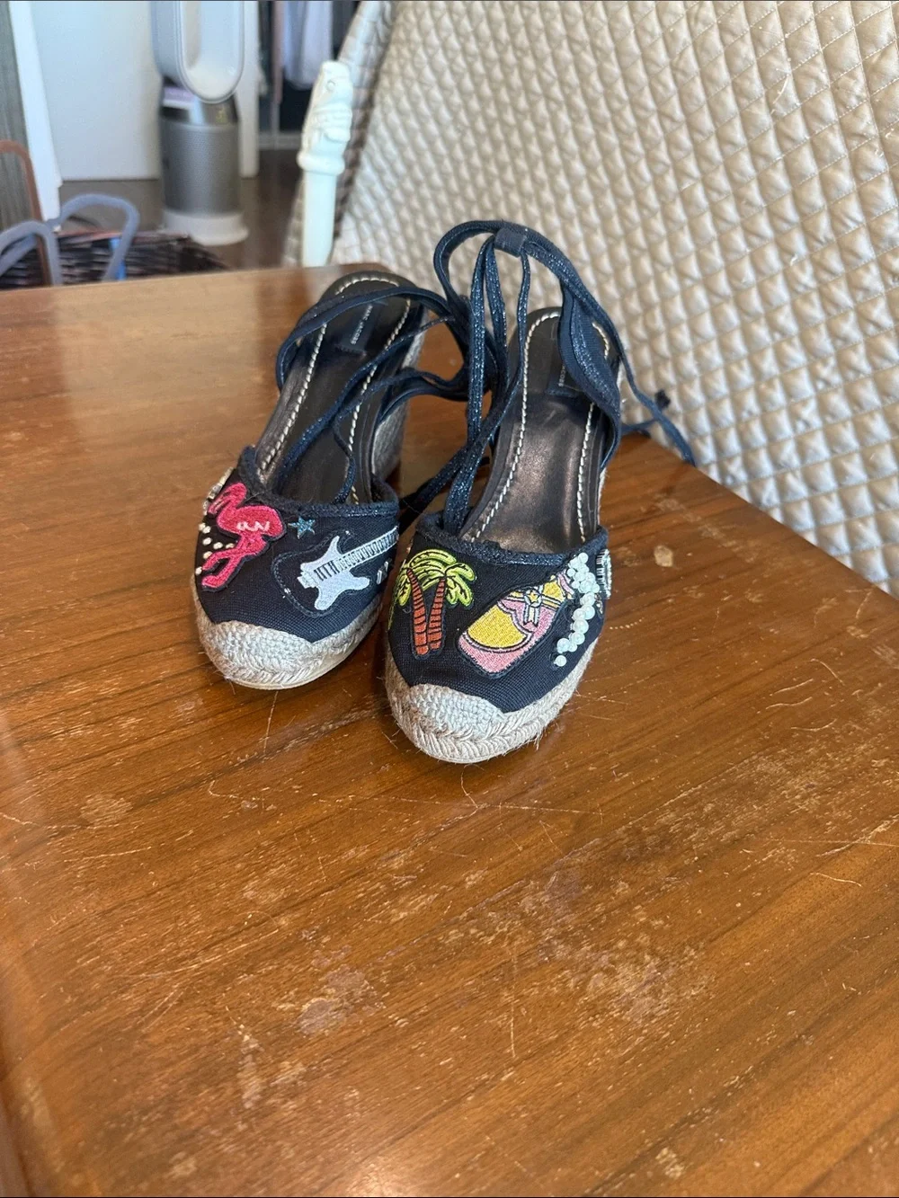 MARC JACOBS Nathalie Crystal & Pearl Embellished Raffia Espadrille Wedges